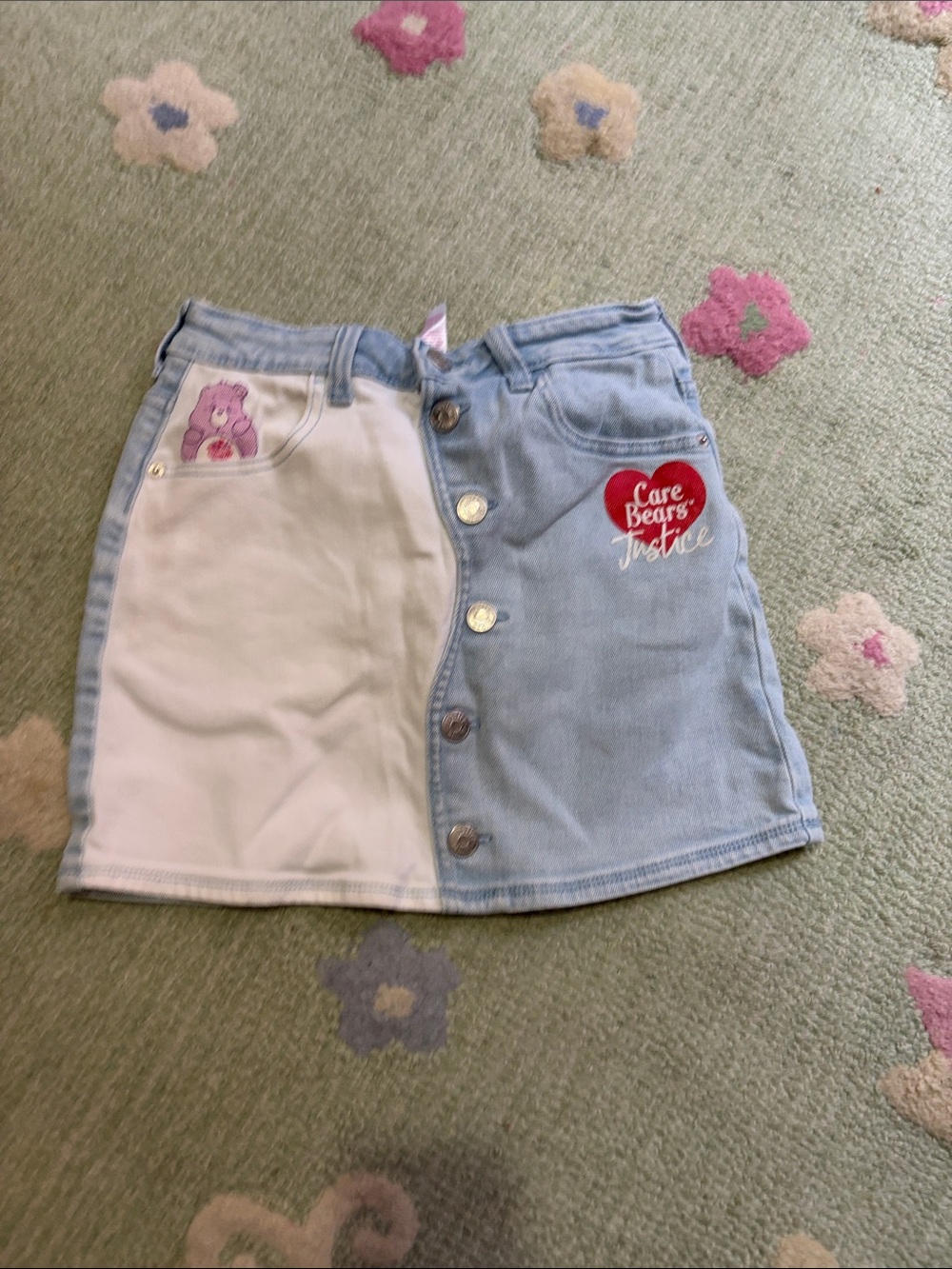 Justice Care Bears Two-Tone Denim Skirt in Light Blue & White